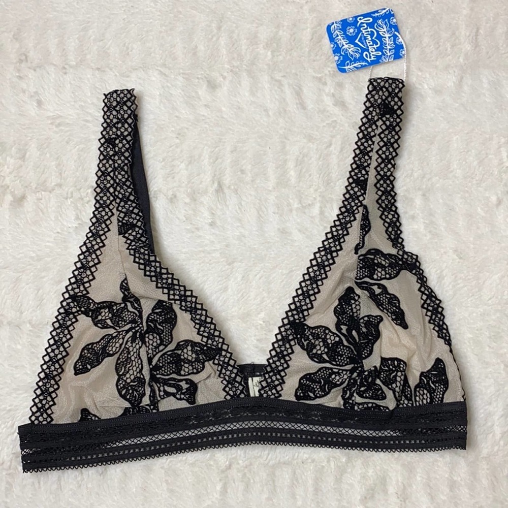 Free People Alia Black & Cream Bralette Medium NWT